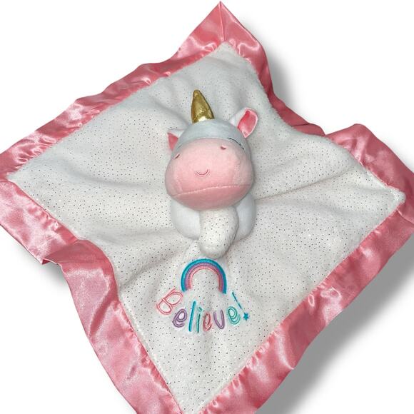 Magic Years Lovey Unicorn Believe Plush Security Blanket Satin Pink 13" Gift - Picture 7 of 11